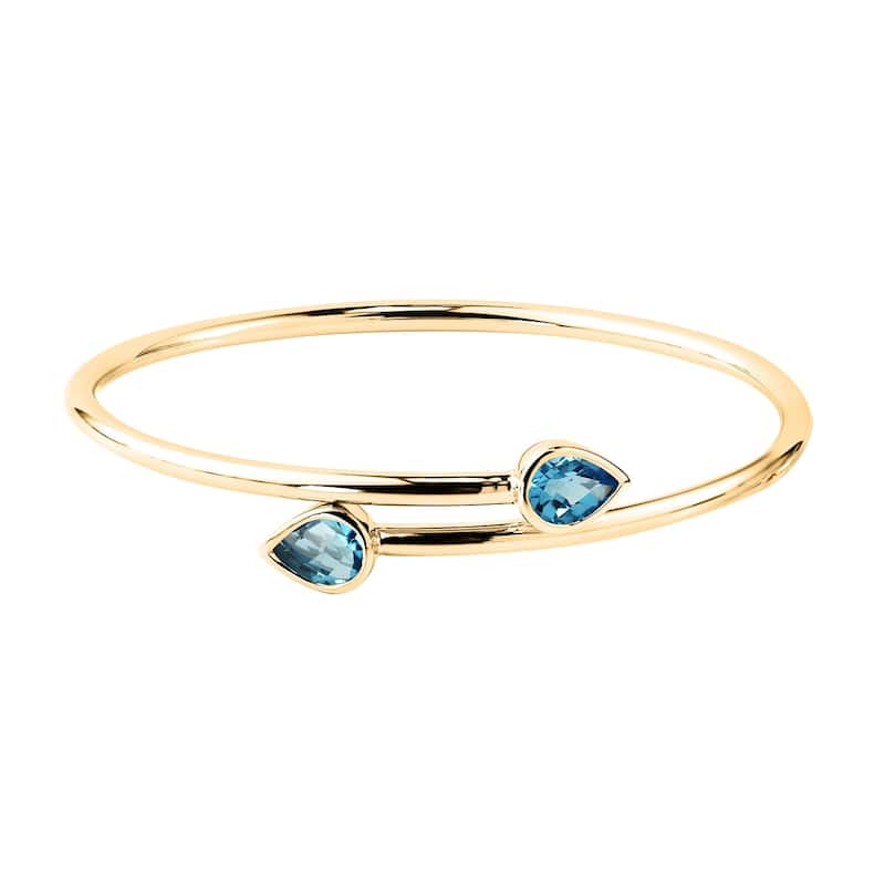 Auriya 2 1/2ct Pear-cut Swiss Blue Topaz Bypass Bangle Bracelet Gold over Silver