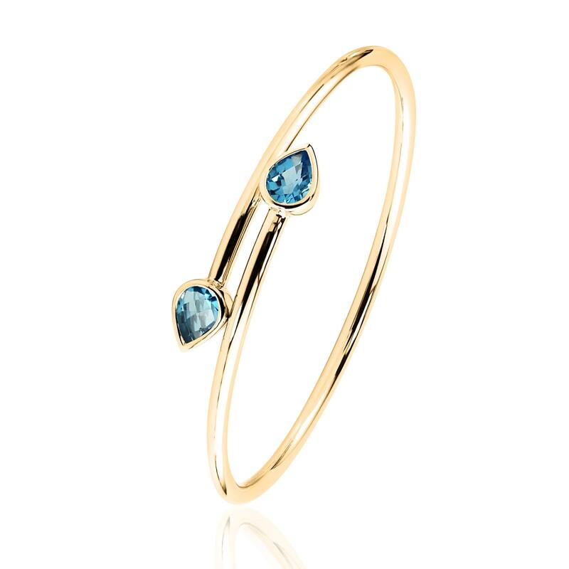 Auriya 2 1/2ct Pear-cut Swiss Blue Topaz Bypass Bangle Bracelet Gold over Silver