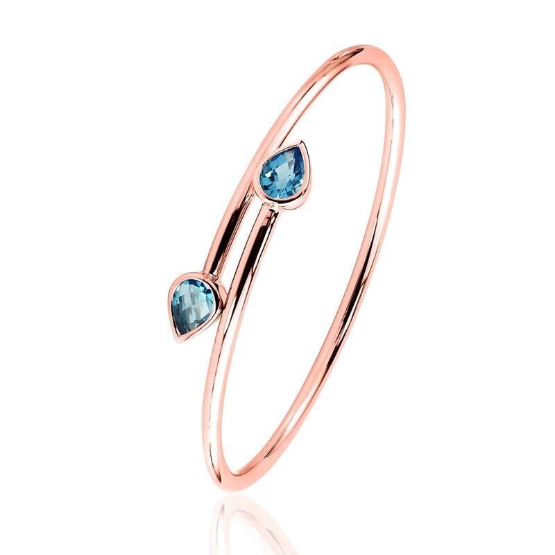 Auriya 2 1/2ct Pear-cut Swiss Blue Topaz Bypass Bangle Bracelet Gold over Silver