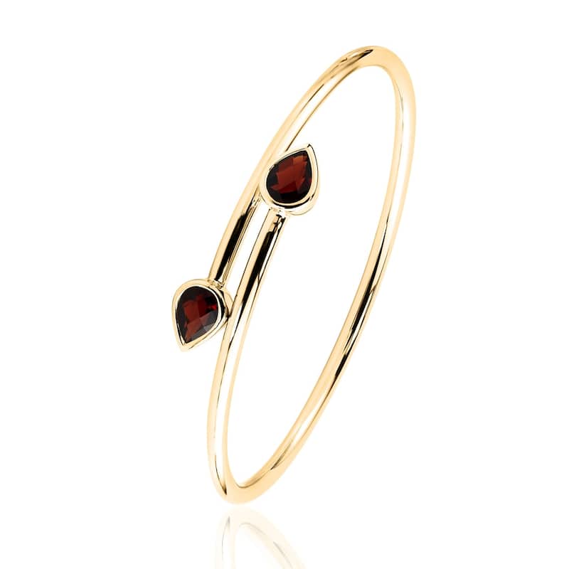Auriya 2 1/2ct Pear-cut Red Garnet Bypass Bangle Bracelet Gold over Silver
