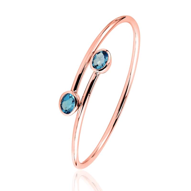 Auriya 2 3/4ct Oval Swiss Blue Topaz Bypass Bangle Bracelet Gold over Silver