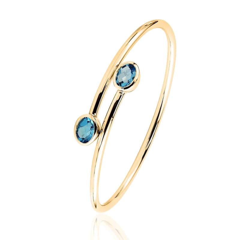 Auriya 2 3/4ct Oval Swiss Blue Topaz Bypass Bangle Bracelet Gold over Silver
