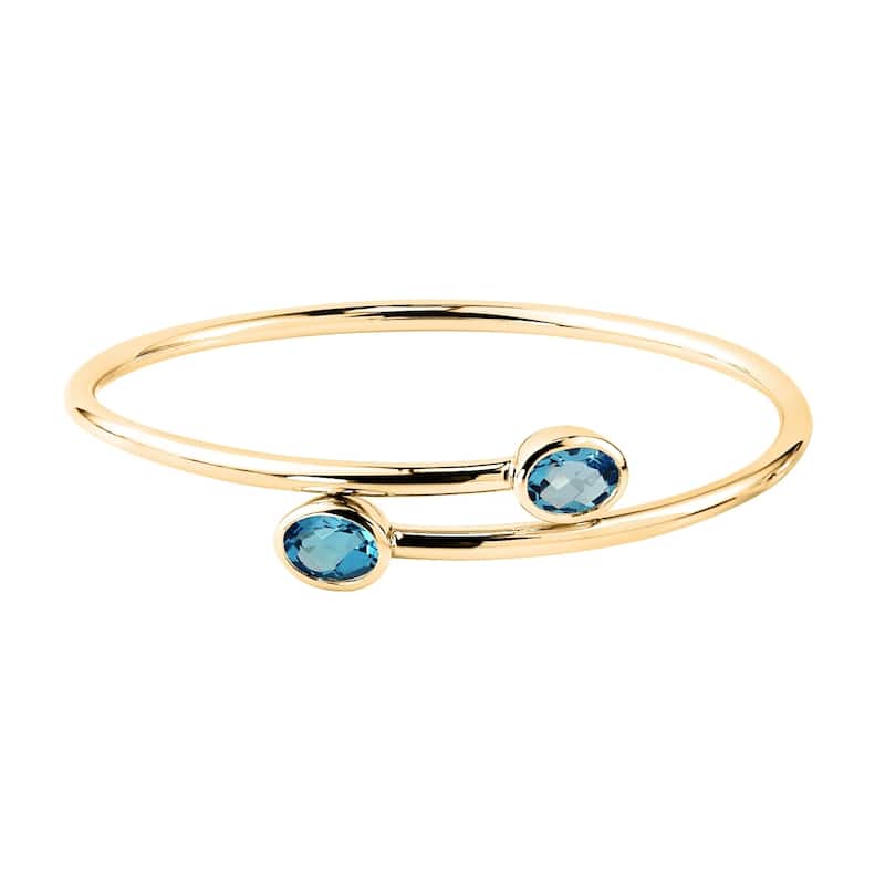 Auriya 2 3/4ct Oval Swiss Blue Topaz Bypass Bangle Bracelet Gold over Silver