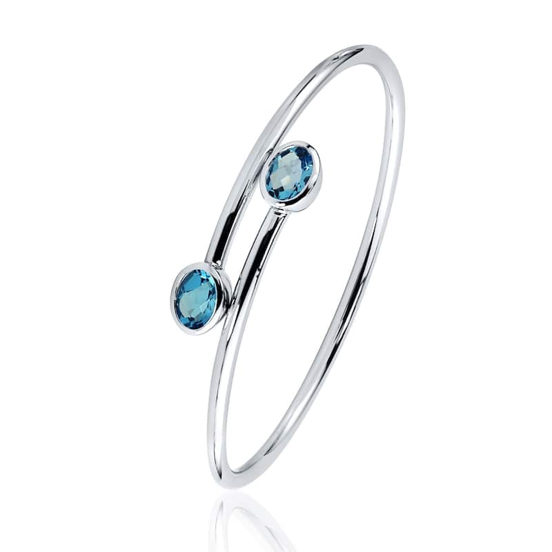 Auriya 2 3/4ct Oval Swiss Blue Topaz Bypass Bangle Bracelet Gold over Silver