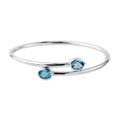 Auriya 2 3/4ct Oval Swiss Blue Topaz Bypass Bangle Bracelet Gold over Silver