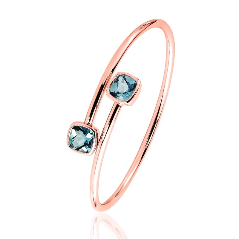 Auriya 5ct Cushion-cut Sky Blue Topaz Bypass Bangle Bracelet Gold over Silver