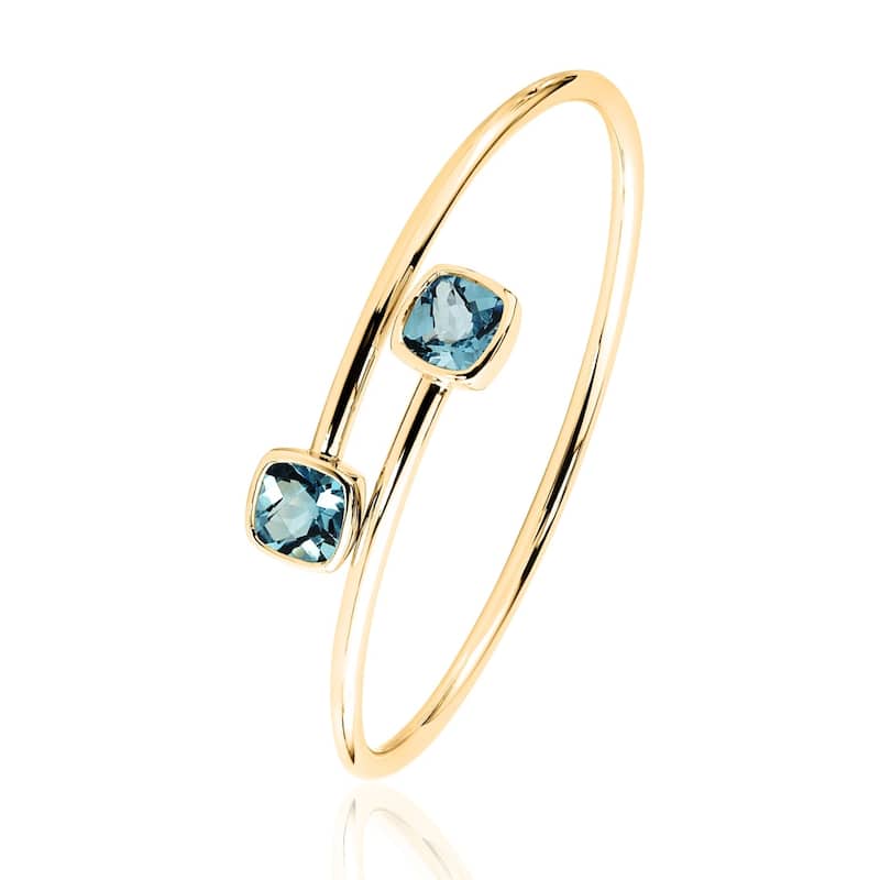 Auriya 5ct Cushion-cut Sky Blue Topaz Bypass Bangle Bracelet Gold over Silver