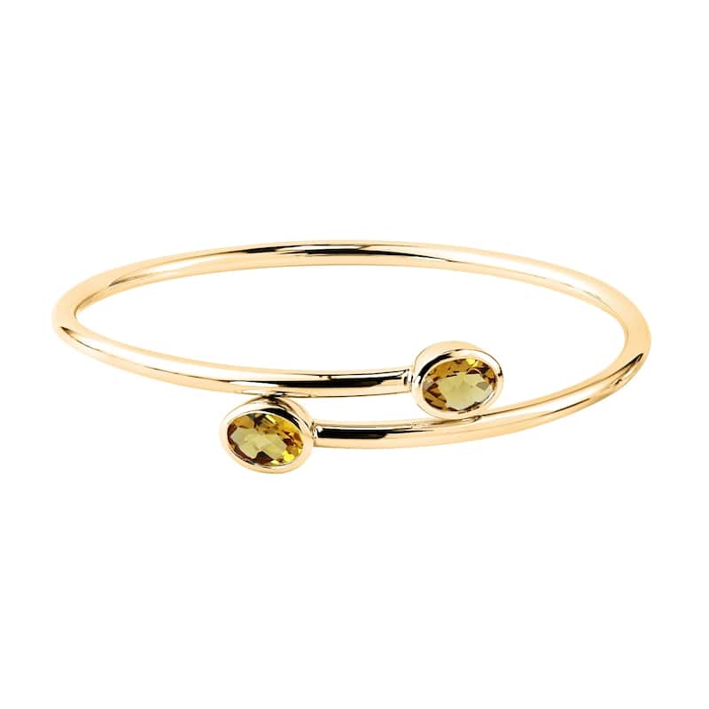 Auriya 2ct Oval Yellow Citrine Bypass Bangle Bracelet Gold over Silver