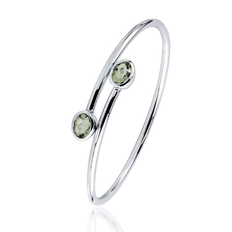 Auriya 2 1/2ct Green Oval Amethyst Bypass Bangle Bracelet Gold over Silver