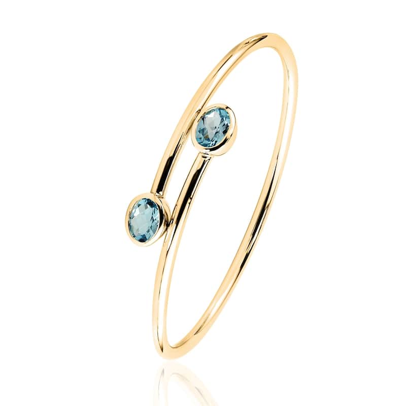 Auriya 2 3/4ct Oval Sky Blue Topaz Bypass Bangle Bracelet Gold over Silver