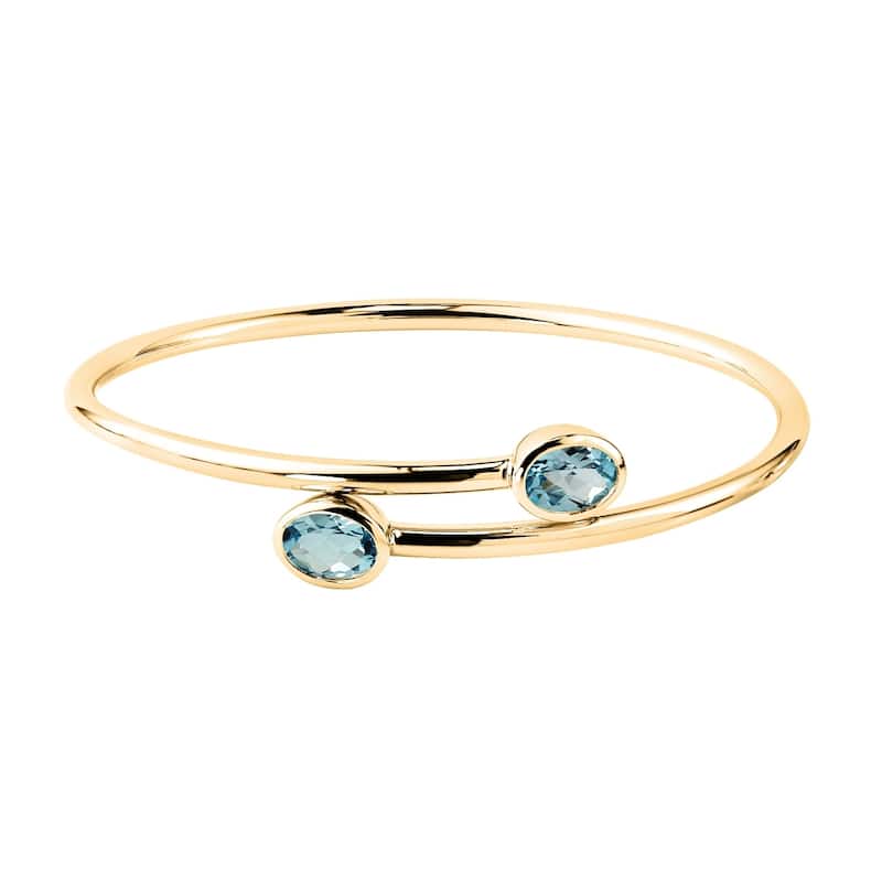 Auriya 2 3/4ct Oval Sky Blue Topaz Bypass Bangle Bracelet Gold over Silver