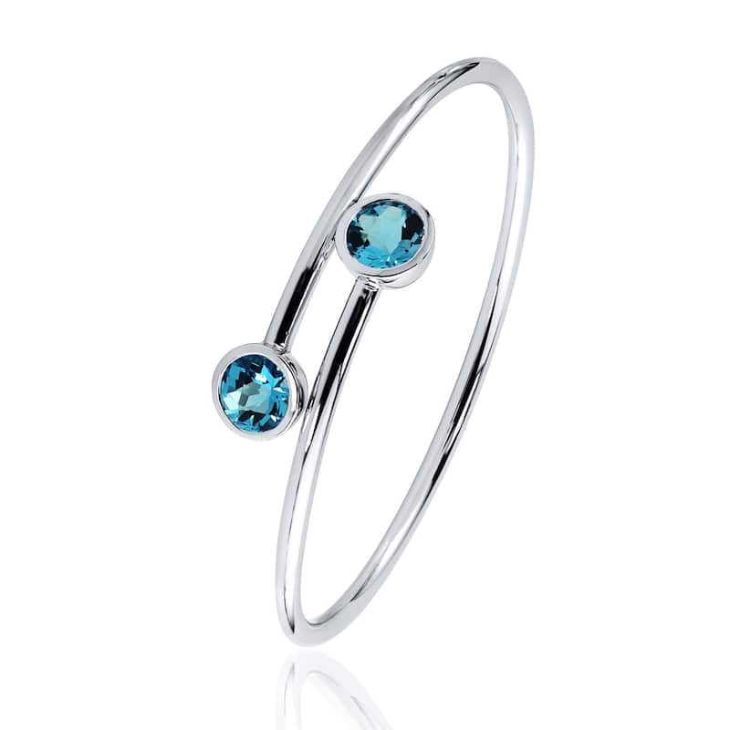 Stackable 4ct Round Swiss-Blue Topaz Bypass Bangle Bracelet by Auriya in Gold over Silver