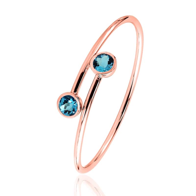 Stackable 4ct Round Swiss-Blue Topaz Bypass Bangle Bracelet by Auriya in Gold over Silver