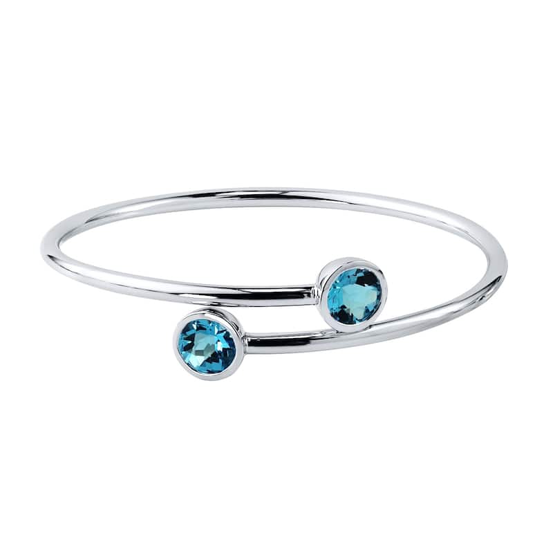 Stackable 4ct Round Swiss-Blue Topaz Bypass Bangle Bracelet by Auriya in Gold over Silver
