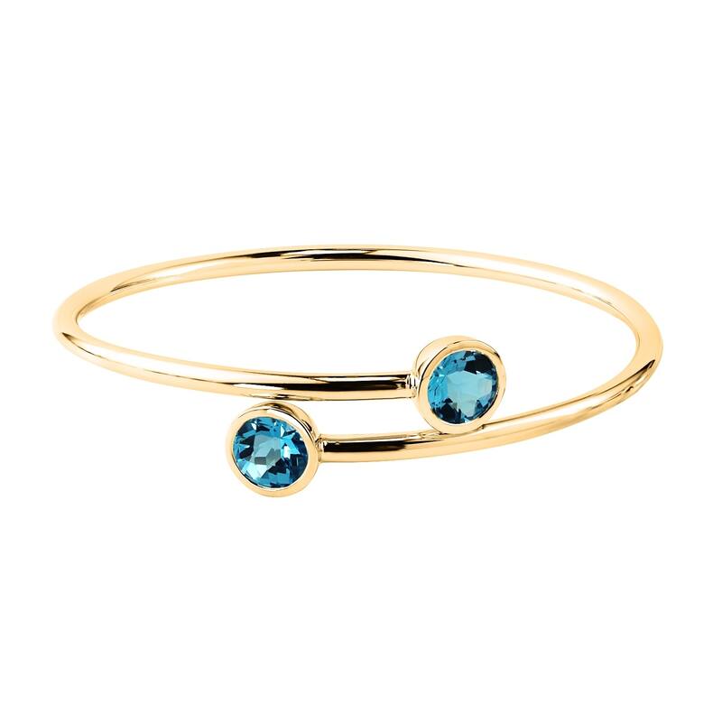Stackable 4ct Round Swiss-Blue Topaz Bypass Bangle Bracelet by Auriya in Gold over Silver