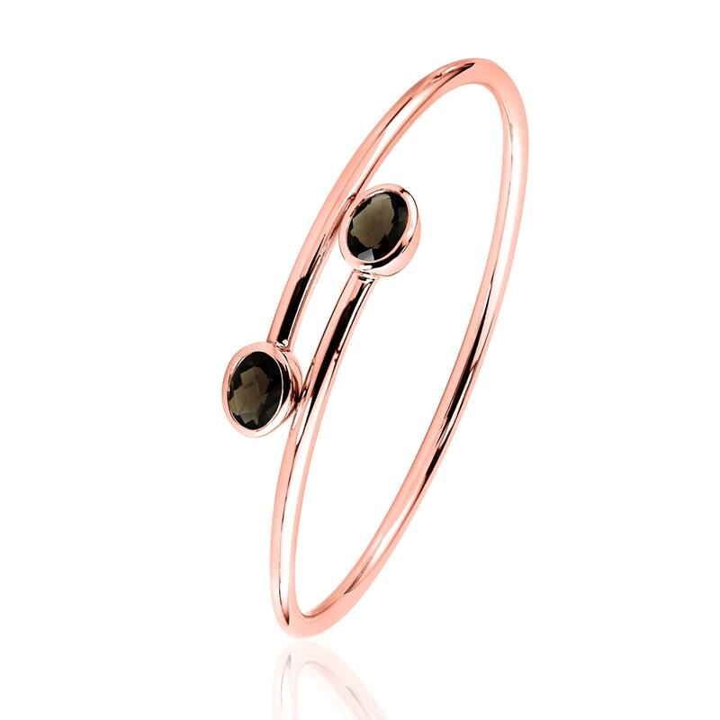 Auriya 2ct Oval Smoky Quartz Bypass Bangle Bracelet Gold over Silver