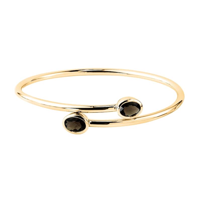 Auriya 2ct Oval Smoky Quartz Bypass Bangle Bracelet Gold over Silver