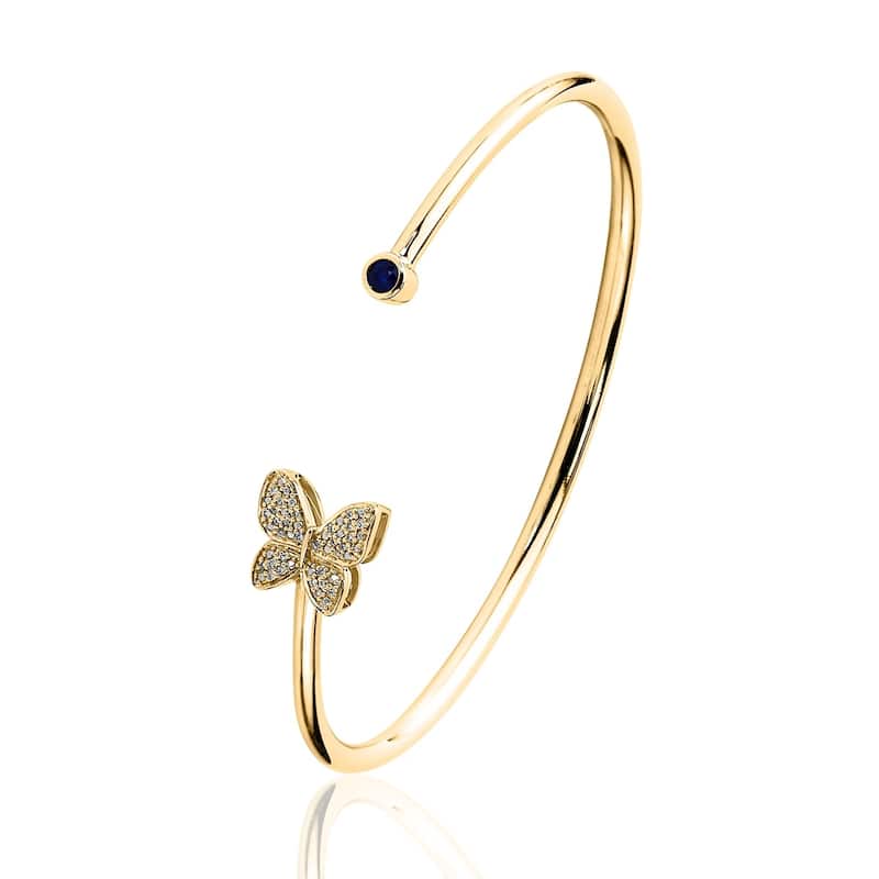 Auriya 1/8ct Blue Sapphire Butterfly Bangle Bracelet with Diamond Accents Gold over Silver