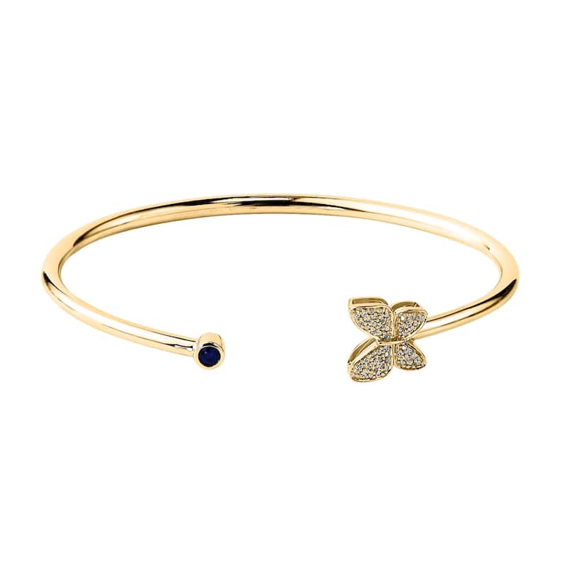 Auriya 1/8ct Blue Sapphire Butterfly Bangle Bracelet with Diamond Accents Gold over Silver