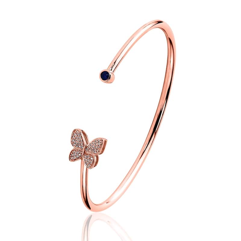 Auriya 1/8ct Blue Sapphire Butterfly Bangle Bracelet with Diamond Accents Gold over Silver