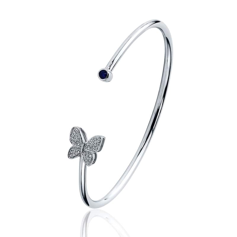 Auriya 1/8ct Blue Sapphire Butterfly Bangle Bracelet with Diamond Accents Gold over Silver