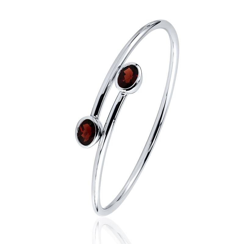 Stackable 2 3/4ct Oval Red Garnet Bypass Bangle Bracelet by Auriya in Gold over Silver