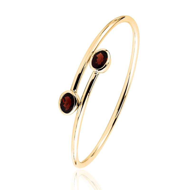 Stackable 2 3/4ct Oval Red Garnet Bypass Bangle Bracelet by Auriya in Gold over Silver