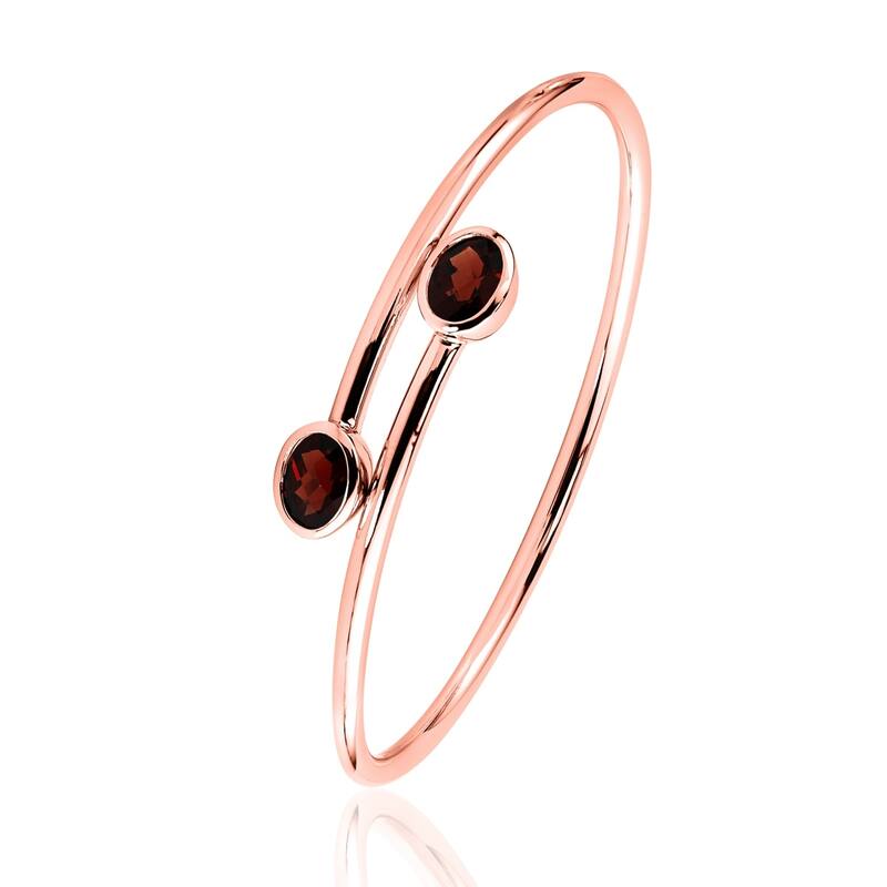 Stackable 2 3/4ct Oval Red Garnet Bypass Bangle Bracelet by Auriya in Gold over Silver