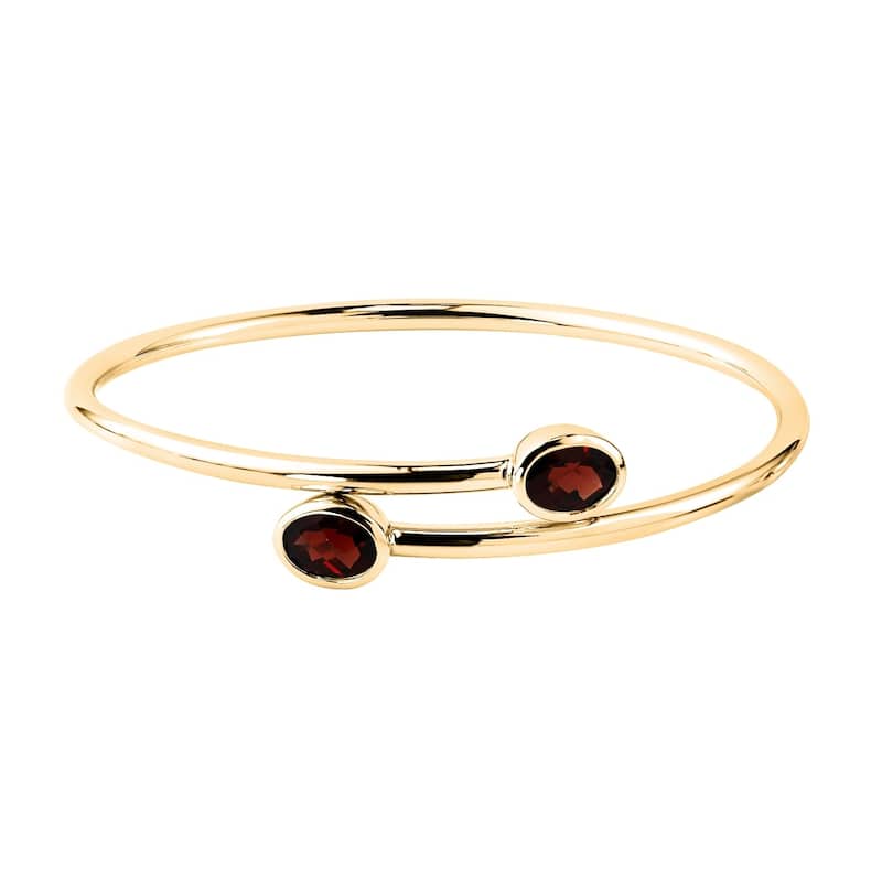 Stackable 2 3/4ct Oval Red Garnet Bypass Bangle Bracelet by Auriya in Gold over Silver