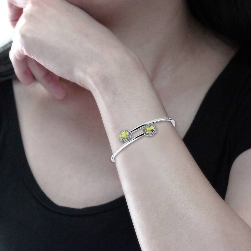 Auriya 2ct Oval Lemon Green Quartz Bypass Bangle Bracelet Gold over Silver