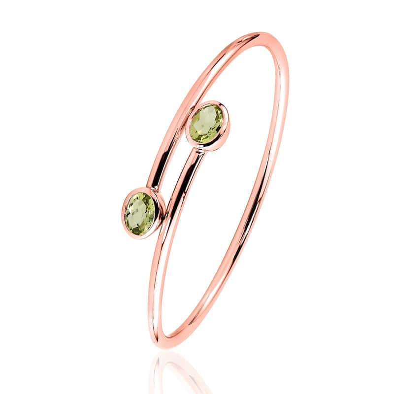 Auriya 2ct Oval Lemon Green Quartz Bypass Bangle Bracelet Gold over Silver