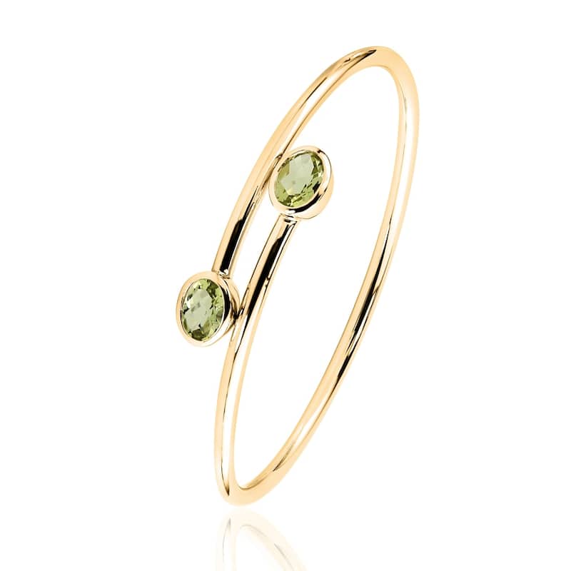 Auriya 2ct Oval Lemon Green Quartz Bypass Bangle Bracelet Gold over Silver