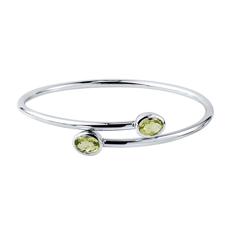 Auriya 2ct Oval Lemon Green Quartz Bypass Bangle Bracelet Gold over Silver