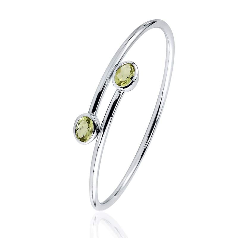 Auriya 2ct Oval Lemon Green Quartz Bypass Bangle Bracelet Gold over Silver