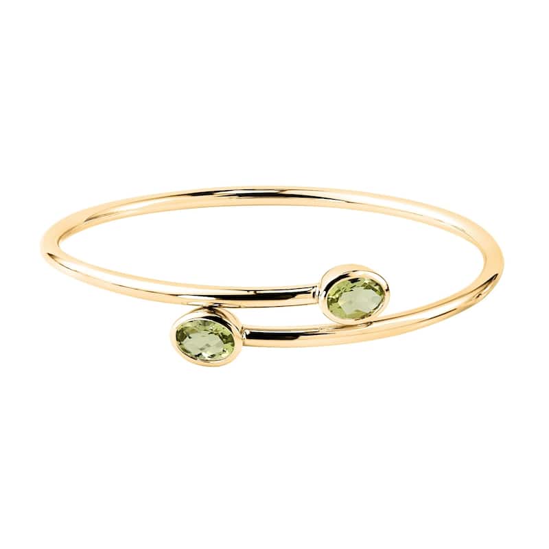 Auriya 2ct Oval Lemon Green Quartz Bypass Bangle Bracelet Gold over Silver
