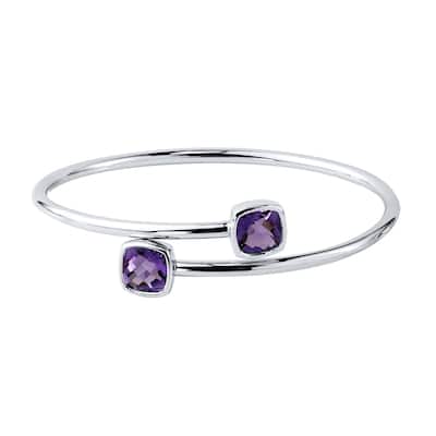 Auriya 4ct Cushion Purple Amethyst Bypass Bangle Bracelet Gold over Silver