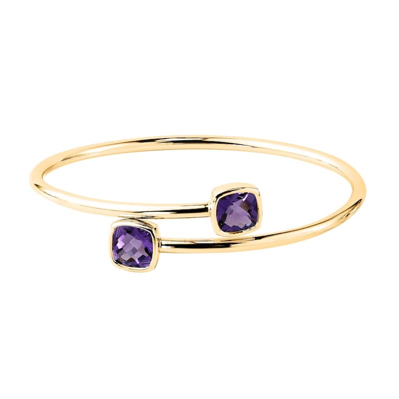 Auriya 4ct Cushion Purple Amethyst Bypass Bangle Bracelet Gold over Silver