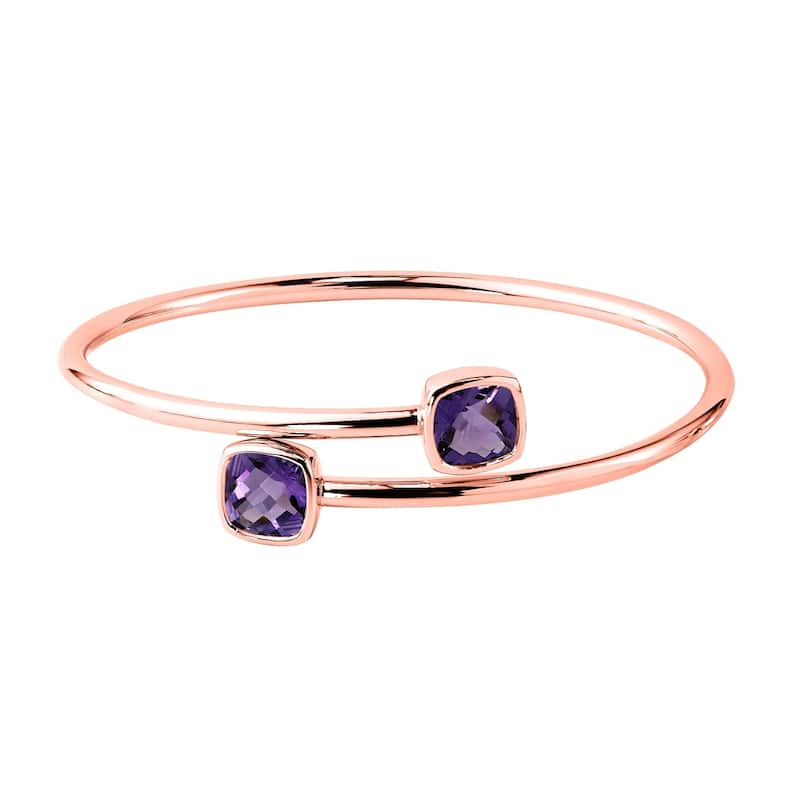 Auriya 4ct Cushion Purple Amethyst Bypass Bangle Bracelet Gold over Silver