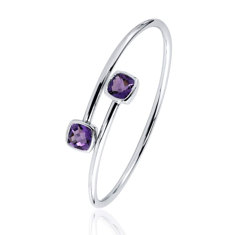 Auriya 4ct Cushion Purple Amethyst Bypass Bangle Bracelet Gold over Silver