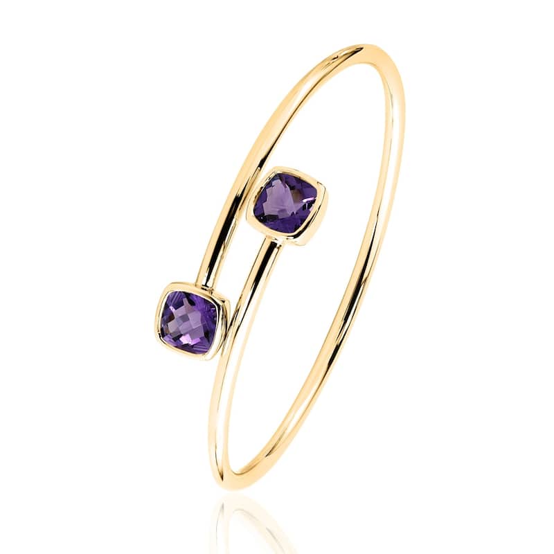 Auriya 4ct Cushion Purple Amethyst Bypass Bangle Bracelet Gold over Silver
