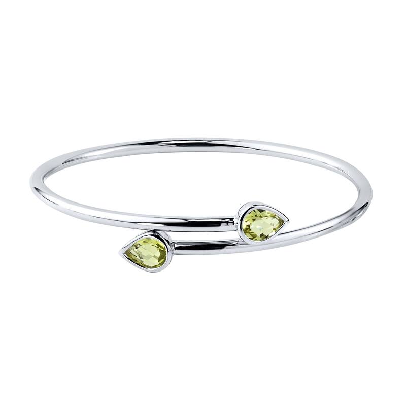 Auriya 1 3/4ct Pear-cut Lemon Green Quartz Bypass Bangle Bracelet Gold over Silver