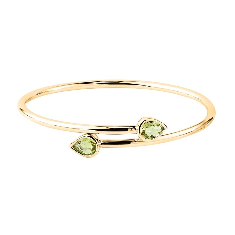 Auriya 1 3/4ct Pear-cut Lemon Green Quartz Bypass Bangle Bracelet Gold over Silver