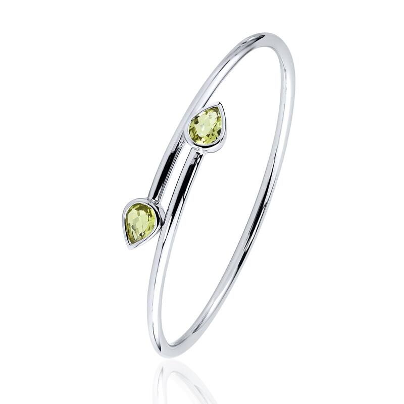 Auriya 1 3/4ct Pear-cut Lemon Green Quartz Bypass Bangle Bracelet Gold over Silver