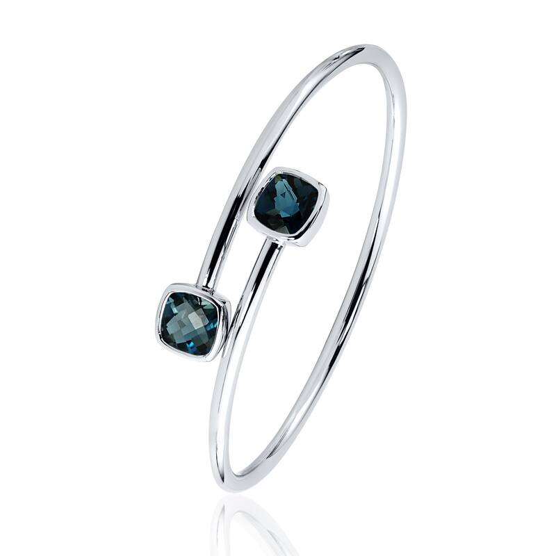 Stackable 5ct Cushion-cut London Blue Topaz Bypass Bangle Bracelet by Auriya in Gold over Silver