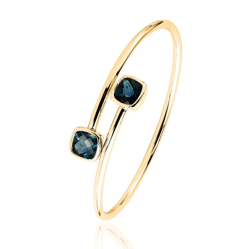 Stackable 5ct Cushion-cut London Blue Topaz Bypass Bangle Bracelet by Auriya in Gold over Silver