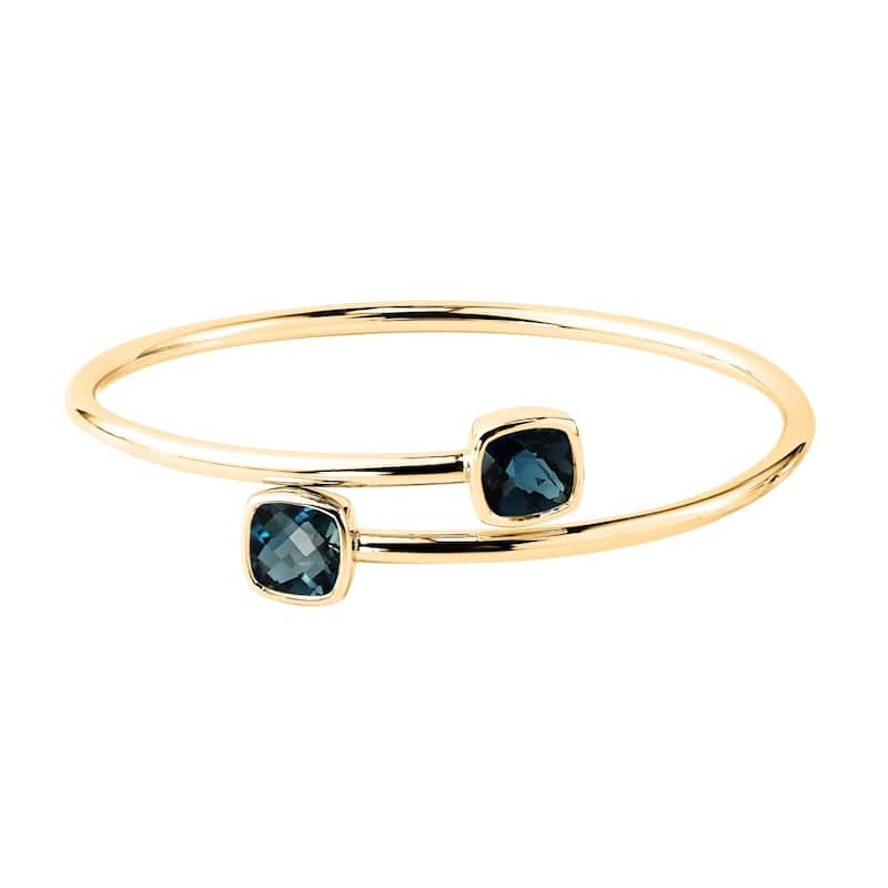 Stackable 5ct Cushion-cut London Blue Topaz Bypass Bangle Bracelet by Auriya in Gold over Silver