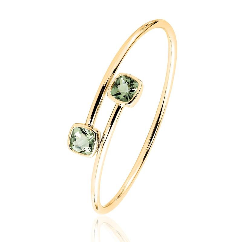 Stackable 4ct Green Cushion Amethyst Bypass Bangle Bracelet by Auriya in Gold over Silver