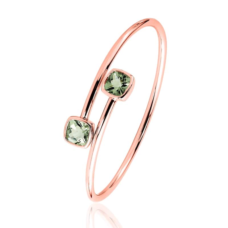 Stackable 4ct Green Cushion Amethyst Bypass Bangle Bracelet by Auriya in Gold over Silver