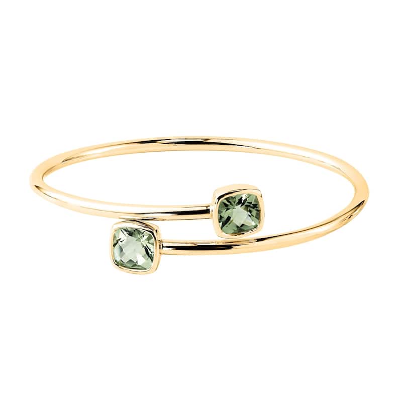 Stackable 4ct Green Cushion Amethyst Bypass Bangle Bracelet by Auriya in Gold over Silver