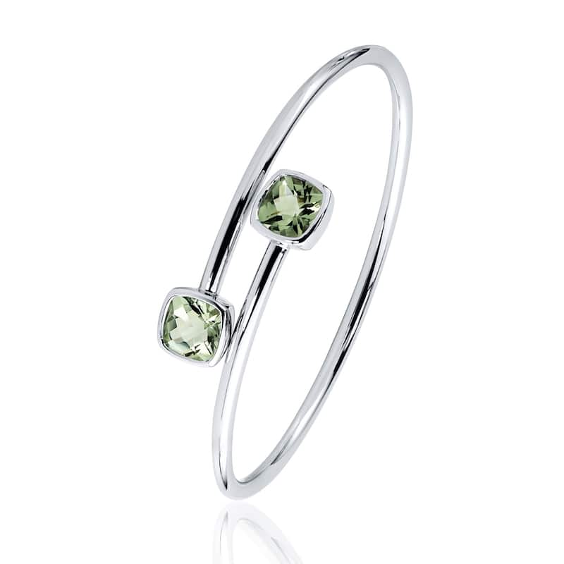 Stackable 4ct Green Cushion Amethyst Bypass Bangle Bracelet by Auriya in Gold over Silver